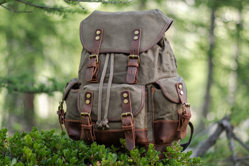 Canvas Hiking Backpack Vintage Backpack Canvas Rucksack School Backpack Travel Backpack for Men & Women UPPSALA zdjęcie 1