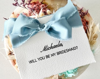 Personalized Bridesmaid Proposal Card w/ Ribbon | Maid of Honor Proposal Card | Deckled Edge Wedding Invite | Will you be my bridesmaid?