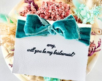 Personalized Bridesmaid Proposal Card w/ Ribbon | Maid of Honor Proposal Card | Deckled Edge Wedding Invite | Will you be my bridesmaid?