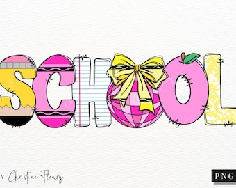 Preppy Coquette School Doodle PNG, Back to School Png, Girly School Era, First Day Of School Sublimation, Teacher Appreciation