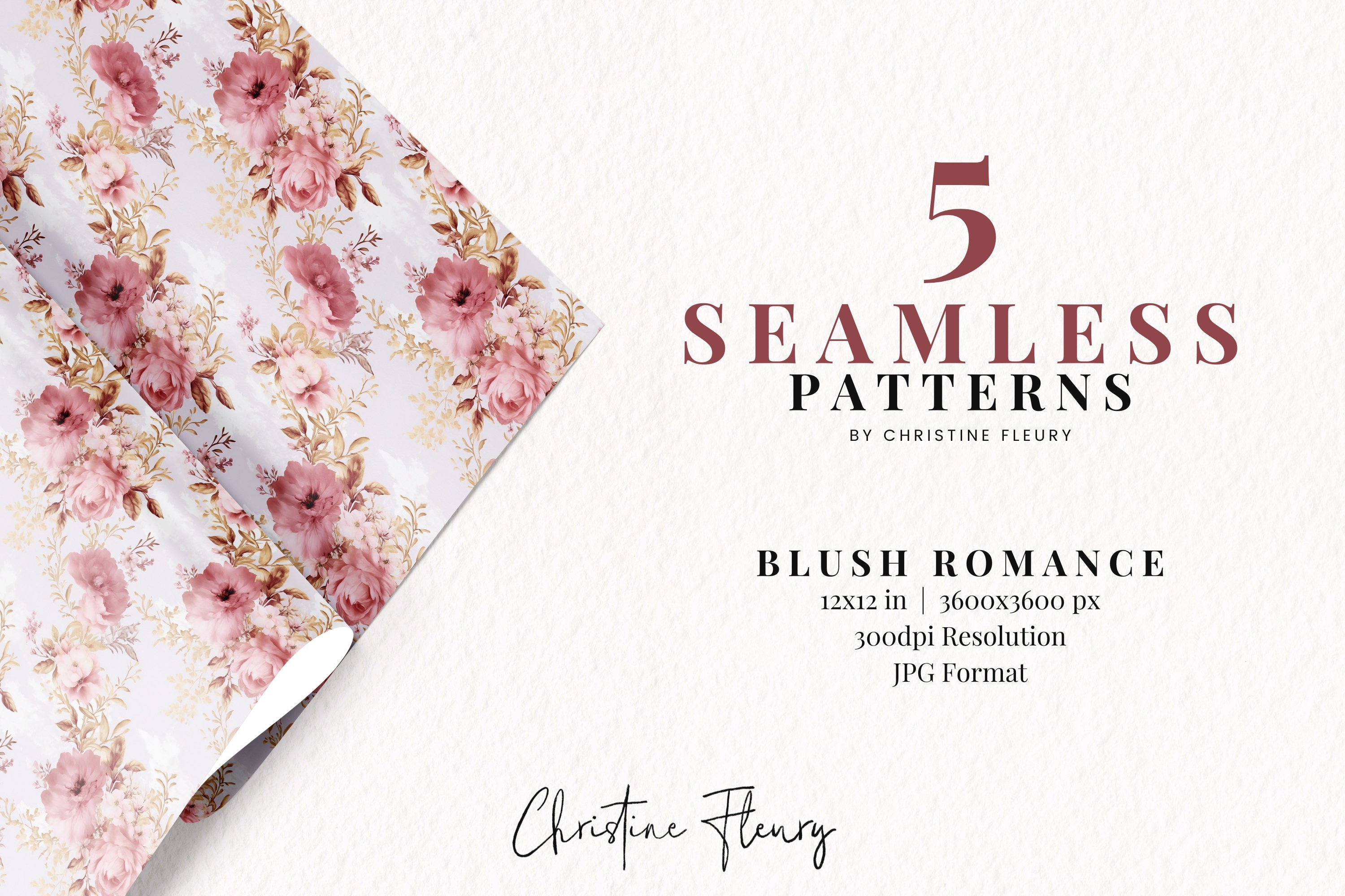Blush Romance Digital Paper Mini Pack, Seamless Romantic Floral ...