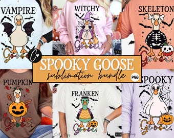Funny Spooky Goose Halloween PNG Bundle, Spooky Season Png, Goose Sublimation Design, Funny Halloween Goose, Fall Halloween Sublimation