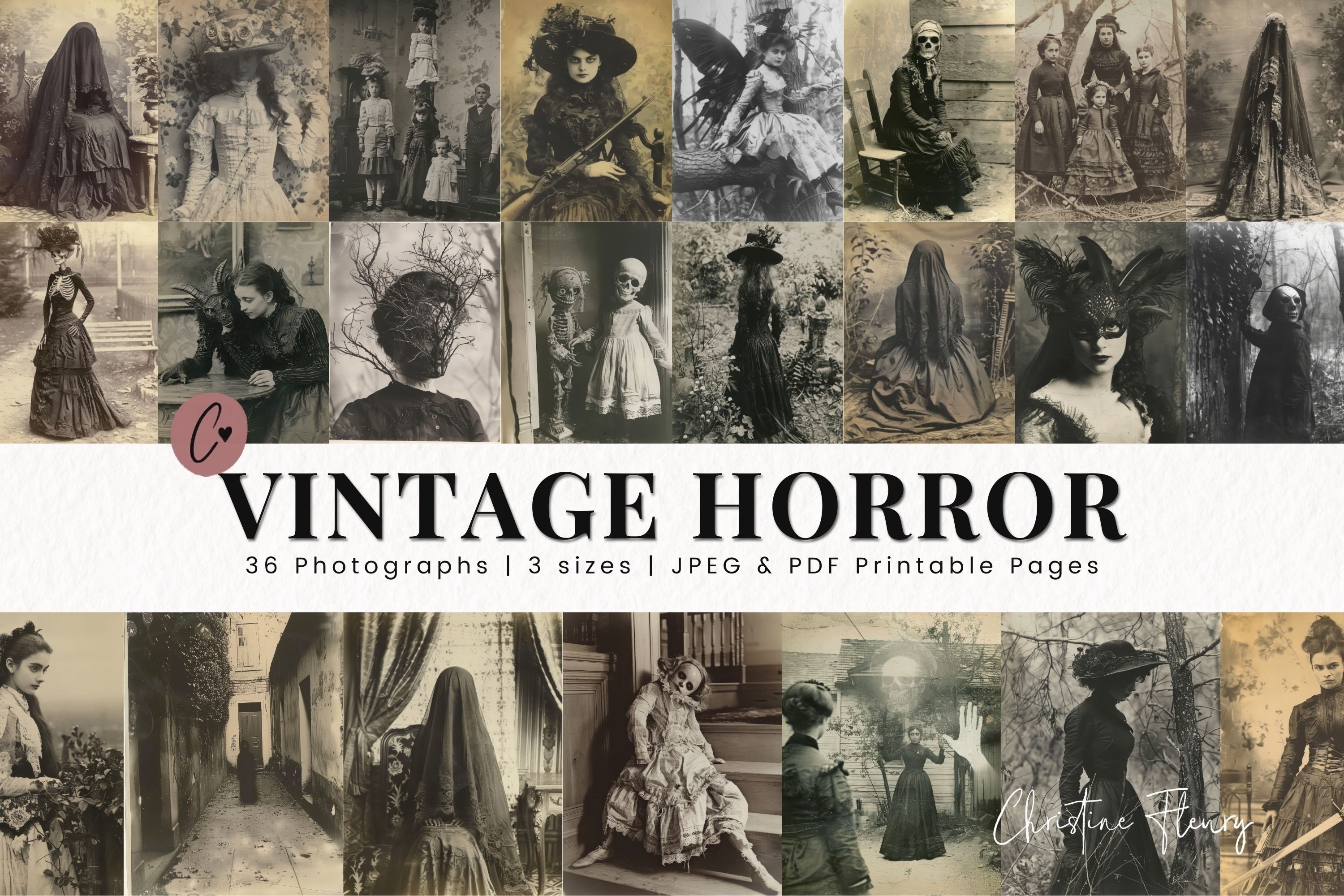 Vintage Horror Photographs, 36 Vintage Junk Journal Photos, Gothic Junk Journal, Halloween Scrapbook Photos
