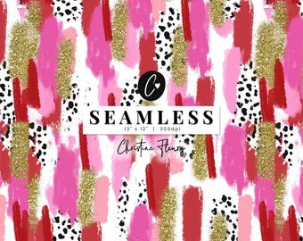 Seamless Messy Paint Digital Paper, Preppy Valentines PNG, Trendy Valentine Brush Stroke, Seamless Printable Scrapbook Paper