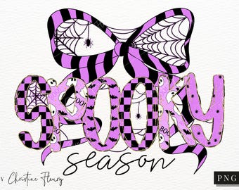 Preppy Spooky Season PNG, Purple Halloween PNG, Coquette Bow PNG, Halloween Sublimation Design, Digital Download