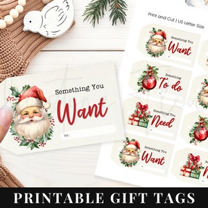 Etiquetas de regalo de Navidad imprimibles, Navidad de tres reglas de regalo imprimible, algo que quieres algo que necesitas, Navidad imprimible