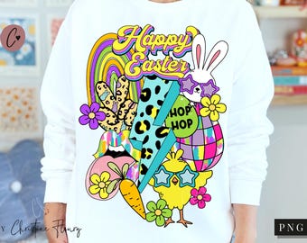 Retro Happy Easter PNG, Groovy PNG, Retro Spring Png, Easter Sublimation Design, Easter Bunny Png, Digital Download
