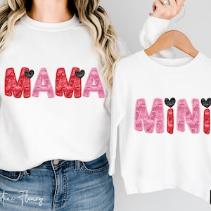 Lantejoulas Mama Mini Valentines PNG, Glitter Dia dos Namorados PNG, Sublimação de Dia dos Namorados Mamãe e Eu, Download Digital