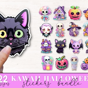Kawaii Halloween Aufkleber PNG Bundle, druckbare Halloween Aufkleber, niedlicher Aufkleber, Halloween PNG für kommerzielle Nutzung
