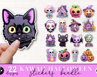 Kawaii Halloween Sticker PNG Bundle, Printable Halloween Stickers, Cute Sticker, Halloween PNG for Commercial Use