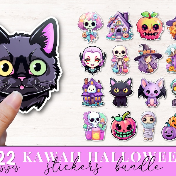 Kawaii Halloween Sticker PNG Bundle, Printable Halloween Stickers, Cute Sticker, Halloween PNG for Commercial Use