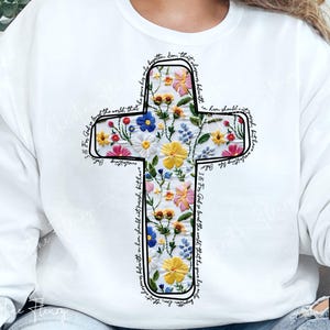 Bordado Floral João 3:16 PNG, Cristão PNG, Cruz de Flor Png, Design de Sublimação de Versículo da Bíblia, Sublimação de Jesus, Download Digital
