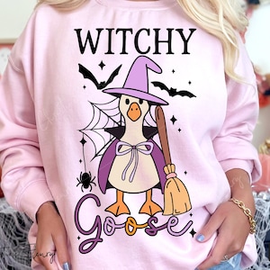 Witchy Goose Halloween PNG, Spooky Season Png, Goose Sublimation Design, Funny Halloween Witch Goose, Halloween Shirt Kids Design