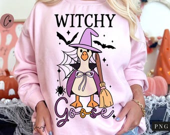 Witchy Goose Halloween PNG, Spooky Season Png, Goose Sublimation Design, Funny Halloween Witch Goose, Halloween Shirt Kids Design