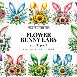Clipart de orelhas de coelho de flores, Páscoa PNG, Coelho PNG, Coelhinho da Páscoa Primavera PNG Download instantâneo para uso comercial