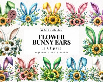 Flower Bunny Ears Clipart, Easter PNG, Bunny PNG, Easter Bunny Spring PNG Instant Download for Commercial Use
