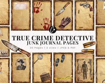 Páginas de diario basura de detectives de crímenes verdaderos, detective vintage, página de diario basura imprimible, diario basura de crímenes verdaderos, páginas de revistas efímeras