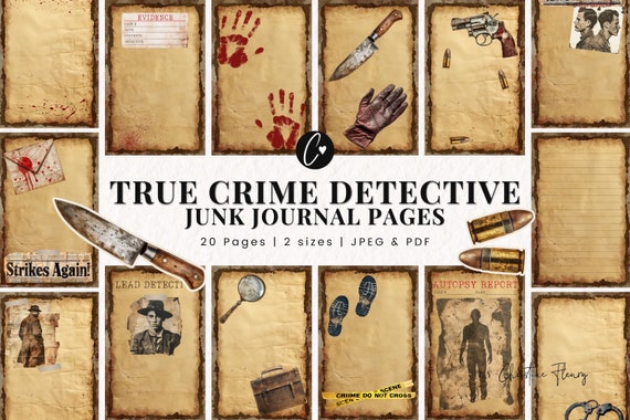 True Crime Detective Junk Journal Pages, Vintage Detective, Printable Junk Journal Page, True Crime Junk Journal, Journal Pages Ephemera