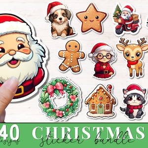 Cute Christmas Stickers PNG Bundle, Printable Christmas Stickers, Cute Sticker, Christmas PNG for Commercial Use