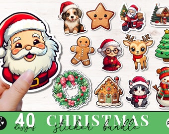 Cute Christmas Stickers PNG Bundle, Printable Christmas Stickers, Cute Sticker, Christmas PNG for Commercial Use