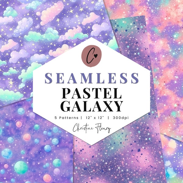 Pastel Galaxy Digital Paper Mini Pack, Seamless Galaxy Patterns, Printable Pastel Paper, Sublimation background for Commercial Use