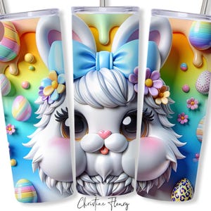 3D printemps Pâques lapin de Pâques enveloppement PNG, Sublimation de gobelet maigre 20 oz, emballage de verre de Pâques, Pâques PNG, téléchargement numérique
