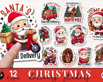 Christmas Delivery Sticker Bundle, Printable Christmas Stickers, Small Business Sticker, Christmas PNG for Commercial Use