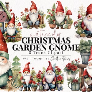 Aquarel kerst tuinkabouters clipart, aquarel kerst clipart, kerstkabouter PNG, PNG Instant Download voor commercieel gebruik