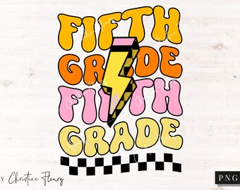 Retro Fifth Grade PNG, First Day Of School PNG, Groovy School Png, School Sublimation Design, Retro Png, Digital Download