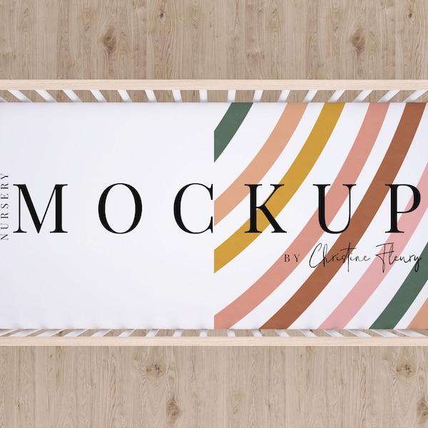 Nursery Crib Sheet Mockup, Fitted Sheet Mockup, Nursery Mockup, POD Sublimation Mockup, PSD Mockup, Cot Sheet, Neutral Nursery, Styled Stock