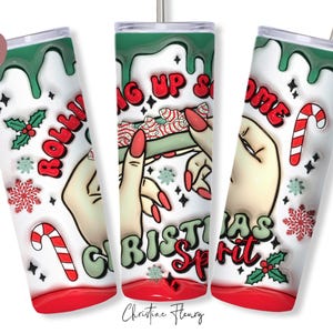 3D aufgeblasenes Aufrollen einiger Weihnachtsgeist Tumbler Wrap PNG, 20 Unze Skinny Tumbler Sublimation, Weihnachtsbecherverpackung, lustiges Weihnachten PNG