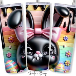 3D noir lapin de Pâques gobelet Wrap PNG, 20 oz Skinny Tumbler Sublimation, emballage de verre de Pâques, Pâques PNG, téléchargement numérique