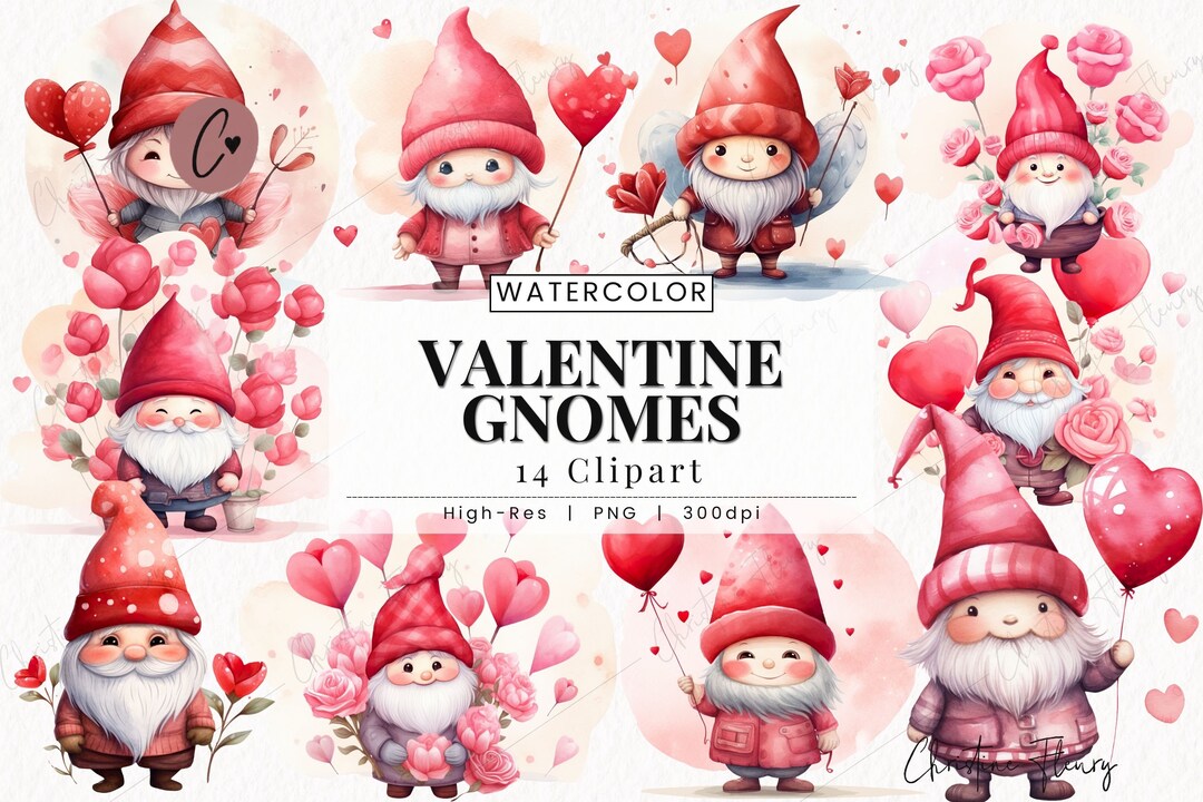 Watercolor Valentine Gnomes Clipart, Valentine's Day PNG, Valentine PNG ...