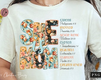 Floral She is Mom PNG, Retro Mother PNG, Blessed Mom Png, She is Strong Mom Shirt, Mom Life Png, Mother's Day Png, Farmhouse Mom Png