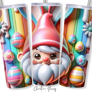3D mignon Pâques Gnome Tumbler Wrap PNG, 20 oz Skinny Tumbler Sublimation, Gnome Tumbler Wrap, Pâques PNG, téléchargement numérique
