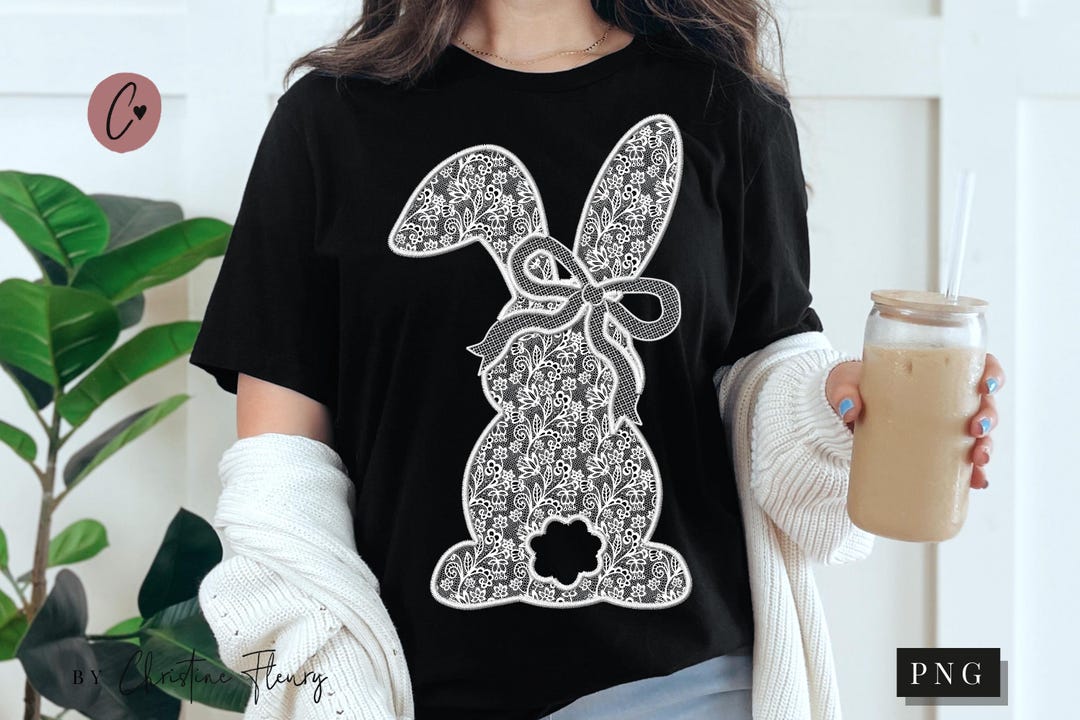 White Lace Bunny Coquette Bow PNG, Easter PNG, Spring Sublimation ...