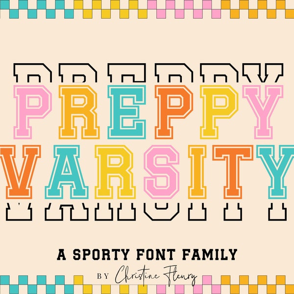 Preppy Varsity Font Family, Retro Sport Font, College Font, Retro Font, Blocky Font, Sport Font Family, Preppy Font Bundle