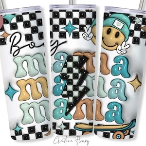 3D aufgeblasener Junge Mama Tumbler Wrap PNG, Retro Mama Puffy Tumbler PNG, Boy Mom Sublimation PNG, Instant Digital Download
