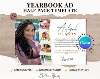 Half Page Yearbook Ad Canva Template, High School Senior Yearbook Ad Template, Graduation Tribute, Personalized Photo School Ad