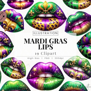 Mardi Gras Lippen Clipart, Karneval PNG, Sexy Lippen PNG, Kuss Lippen PNG Sofortiger Download für kommerzielle Nutzung