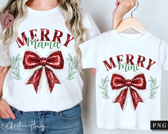 Merry Mama and Mini Matching Coquette PNG, Christmas PNG, Coquette Mommy and me Png, Christmas Sublimation Design, Merry Christmas Png