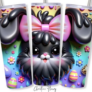 3D noir lapin de Pâques gobelet Wrap PNG, 20 oz Skinny Tumbler Sublimation, emballage de verre de Pâques, Pâques PNG, téléchargement numérique