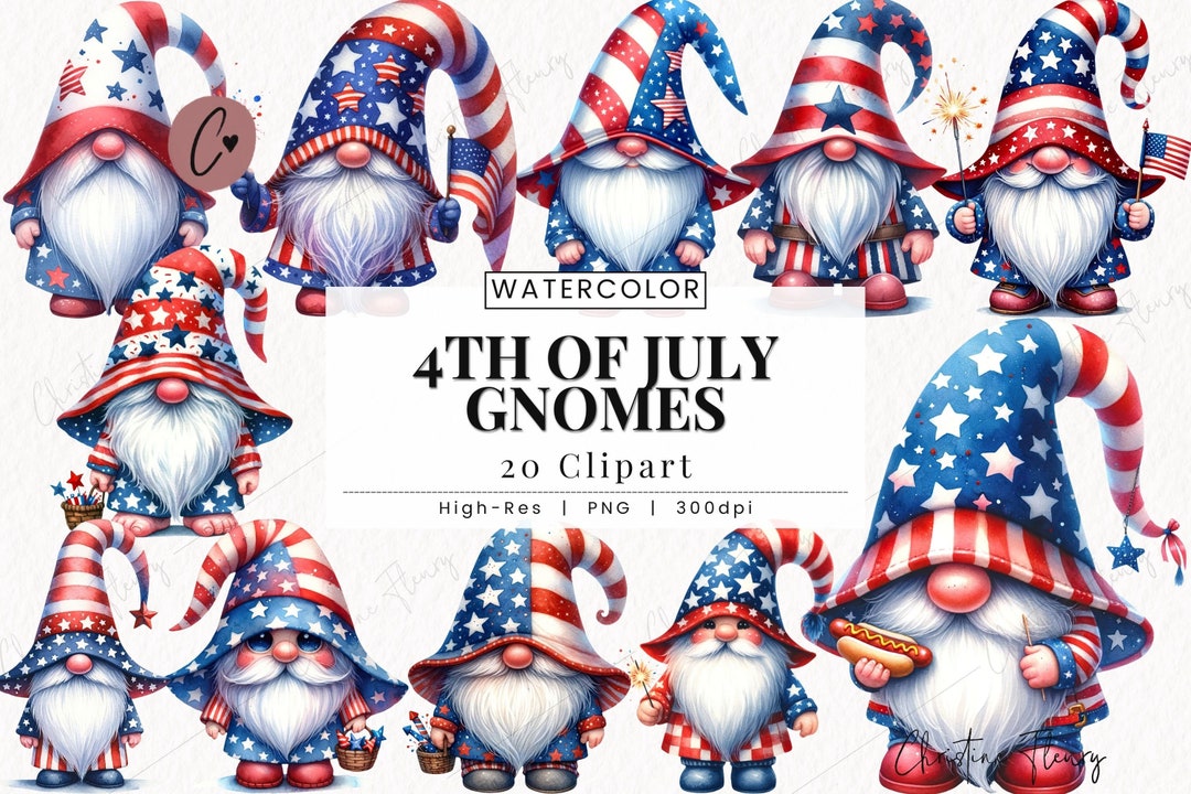4th of July Gnomes Clipart, Patriotic PNG, Gnome PNG, Summer Gnome PNG ...