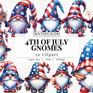 Clipart di gnomi del 4 luglio, PNG patriottici, PNG di gnomi, PNG di gnomi estivi Download immediato per uso commerciale