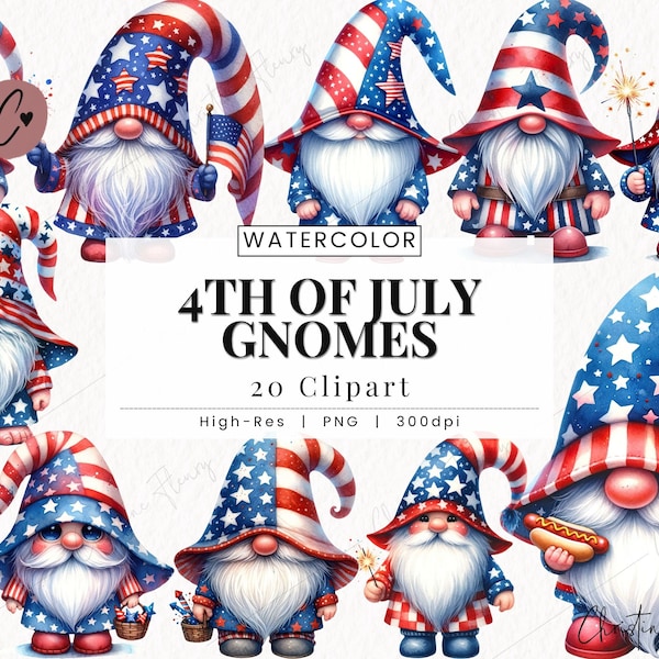 4th Of July Gnomes Clipart, Patriotic PNG, Gnome PNG, Summer Gnome PNG Instant Download for Commercial Use