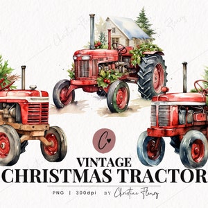 Vintage kersttrekkers clipart, aquarel boerderij clipart, vintage kerst png, png Instant Download voor commercieel gebruik