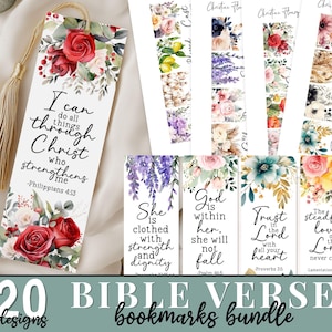 20 Bibel-Vers-Lesezeichen-Bundle, druckbares Blumen-Lesezeichen, christlicher Png, inspirierendes Lesezeichen, druckbare christliche Kunst, Bibel-Lesezeichen