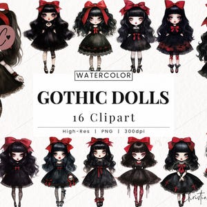Watercolor Gothic Doll Clipart, Halloween Clipart, Goth PNG, Halloween Girl PNG Instant Download for Commercial Use