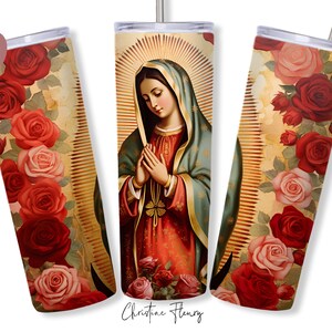 Notre-Dame de Guadalupe Tumbler Wrap PNG, 20 oz Skinny Tumbler Sublimation, Tumbler Wrap droit et conique, téléchargement numérique instantané