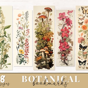 Segnalibro stampabile botanico vintage, Segnalibri del diario spazzatura vegetale, Segnalibro vintage stampabile, Sublimazione dell'acquerello PNG Uso commerciale